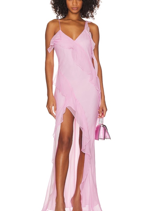Amanda Uprichard Dresses & Skirts - Amanda Uprichard Light Pink Ruffle High-Low Maxi Dress